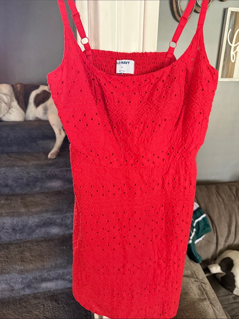 Old Navy Bright Red Eyelet Mini Dress with Adjustable Straps